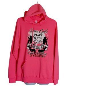 JerZees Nublend Hunting Graphic Women's Pullover Hoodie Pink Boxy Relaxed Large
